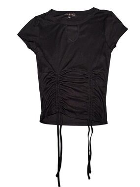 Black Ruched Tie-Front Tee